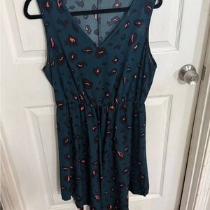 SHEIN Dark Teal and Red Patterned Mini Dress